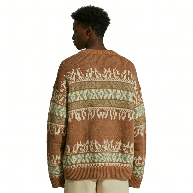 Вязаный топ с V-образным вырезом из жаккардовой ткани Fair Isle коричнево-зеленого цвета в стиле ретро Mori girl.