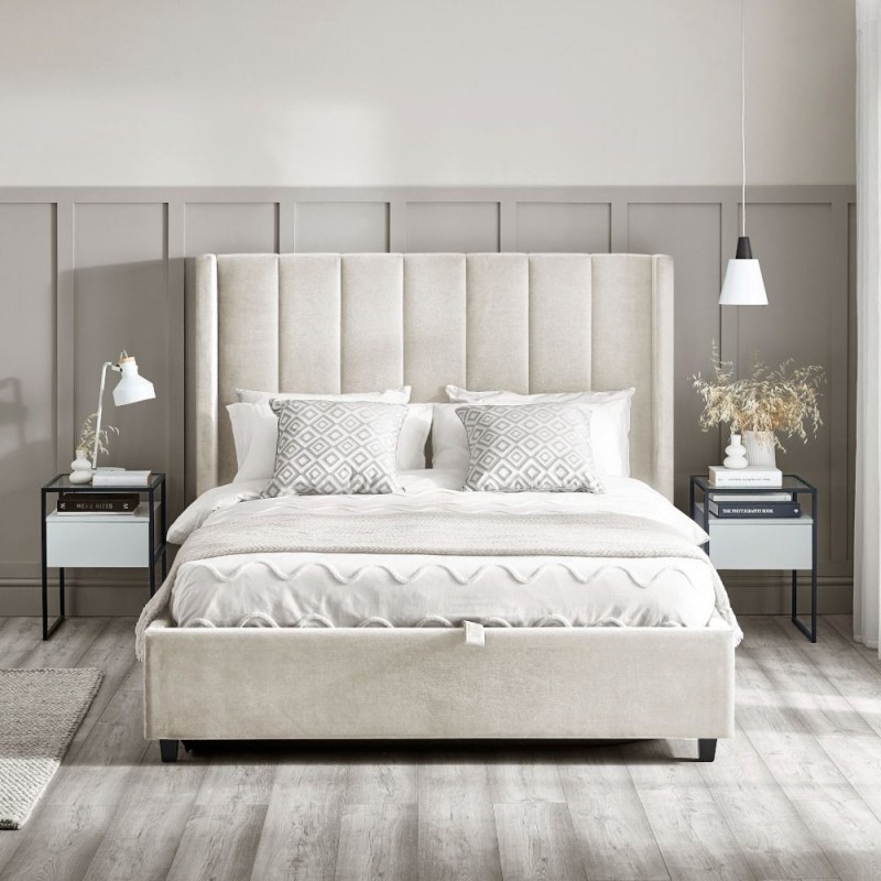 Кровать с подъемным механизмом Off-White Fabric Winged