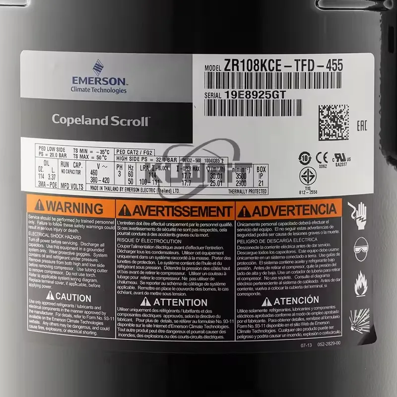 ZR108KCE-TFD-455 ZR125KCE-TFD-455 ZR125KC-TFD-522 ZR125KC-TFD-550 10 л.с. КОПЕЛАНД ЭМЕРСОН ХОЛОДИЛЬНЫЙ КОМПРЕССОР