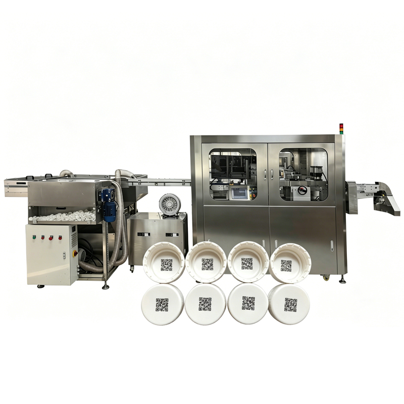 Система нанесения и контроля внутреннего и внешнего кодов на колпачках для бутылок с привязкой к системе защиты от подделок