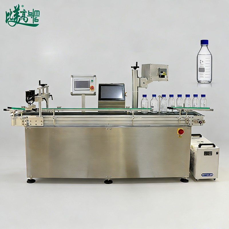 Поточная линия для лазерной маркировки QR-кода с разделением бутылок