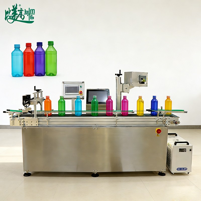 Поточная линия для лазерной маркировки QR-кода с разделением бутылок