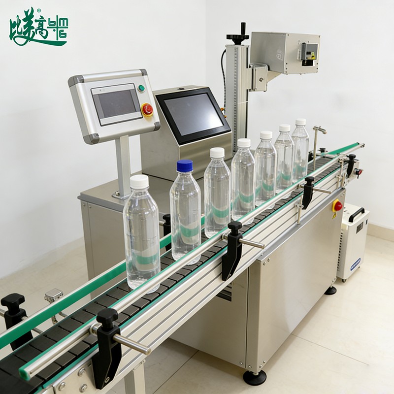 Поточная линия для лазерной маркировки QR-кода с разделением бутылок