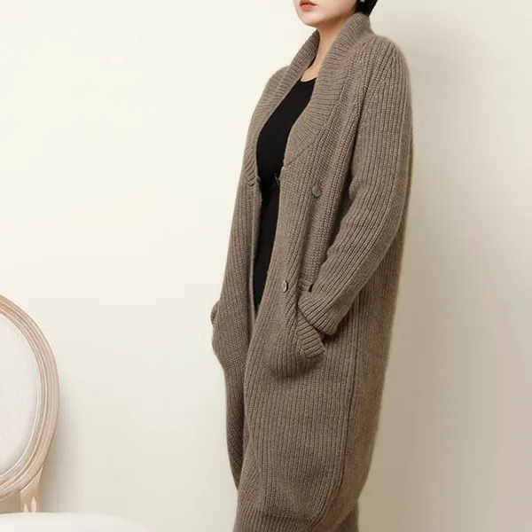 Женское вязаное пальто с воротником из кашемира