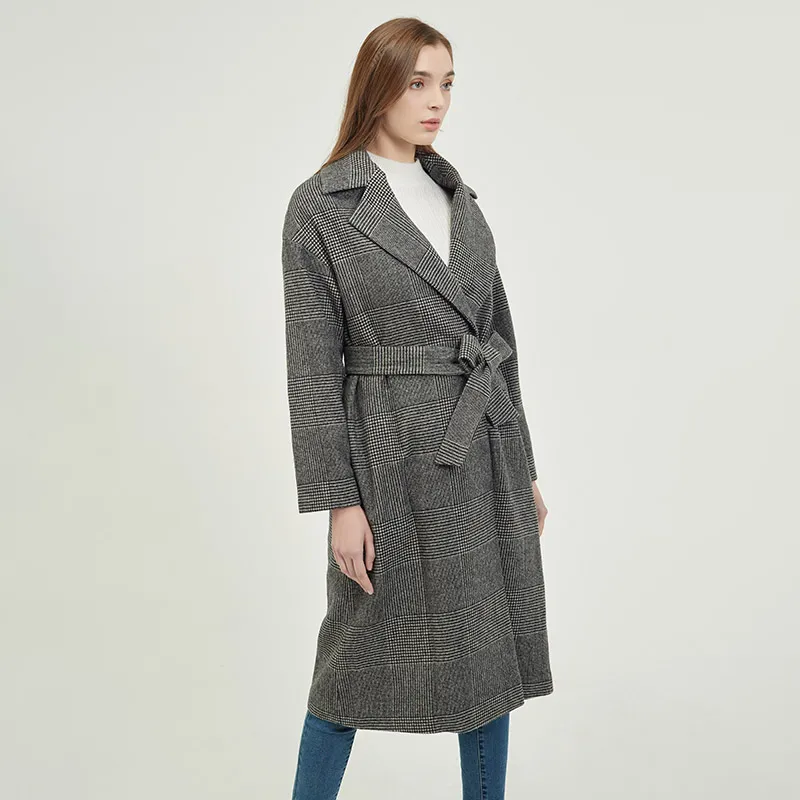 Женское пальто из шерсти с воротником «гусиная лапка»