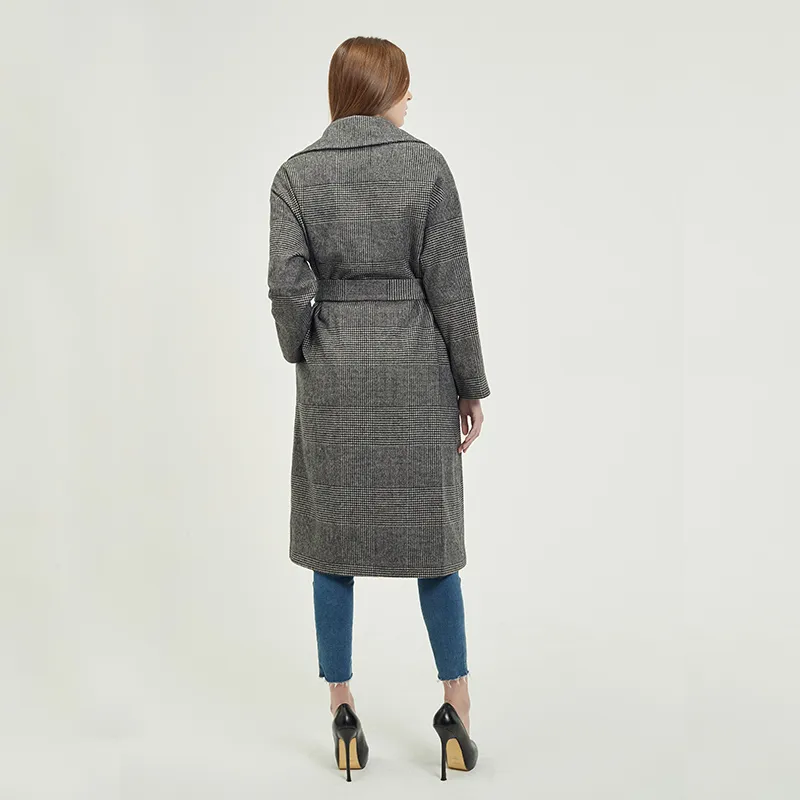 Женское пальто из шерсти с воротником «гусиная лапка»