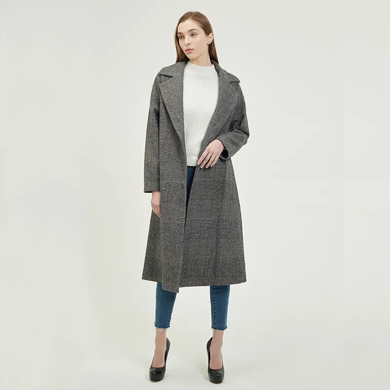 Женское пальто из шерсти с воротником «гусиная лапка»