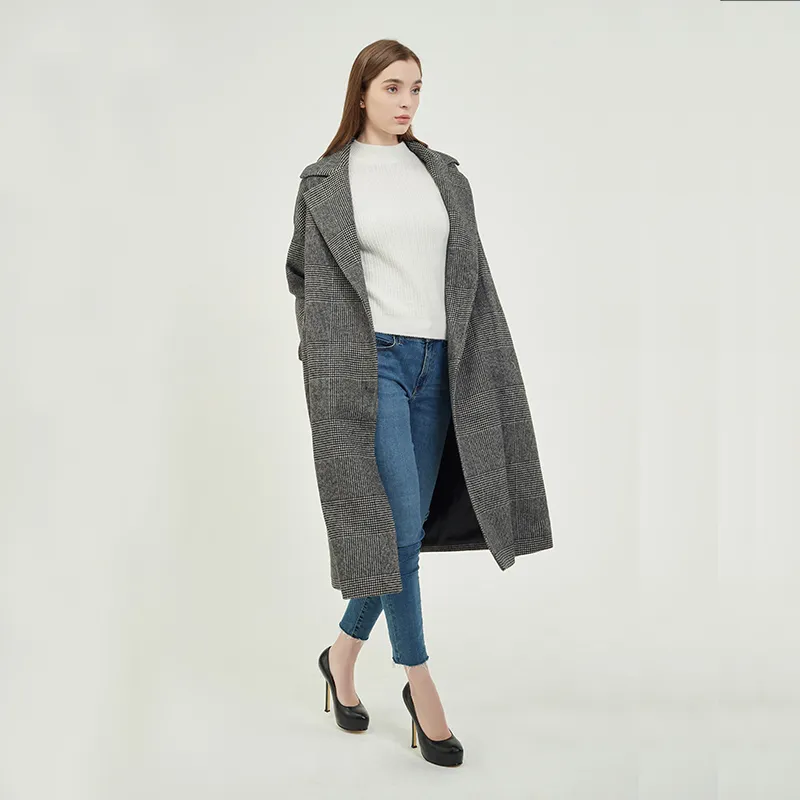 Женское пальто из шерсти с воротником «гусиная лапка»