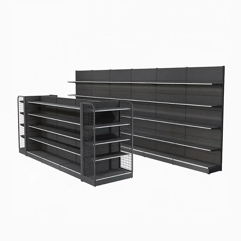 L-образные торговые пристенные стеллажи с перфорацией