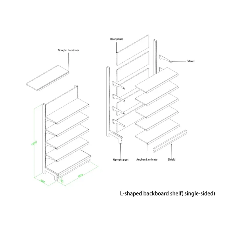 L-образные торговые пристенные стеллажи с перфорацией