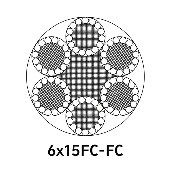Стальной канат 6×15+FC с текстильным сердечником, диаметр 1–120 мм, предел прочности 1570–2160 МПа