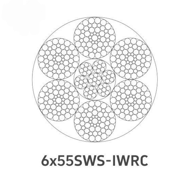 Трос 6×55SWS стальной, линейного касания, 6-прядный, с сердечником: стальным (IWRC/WSC), органическим (FC) или из стальных проволок