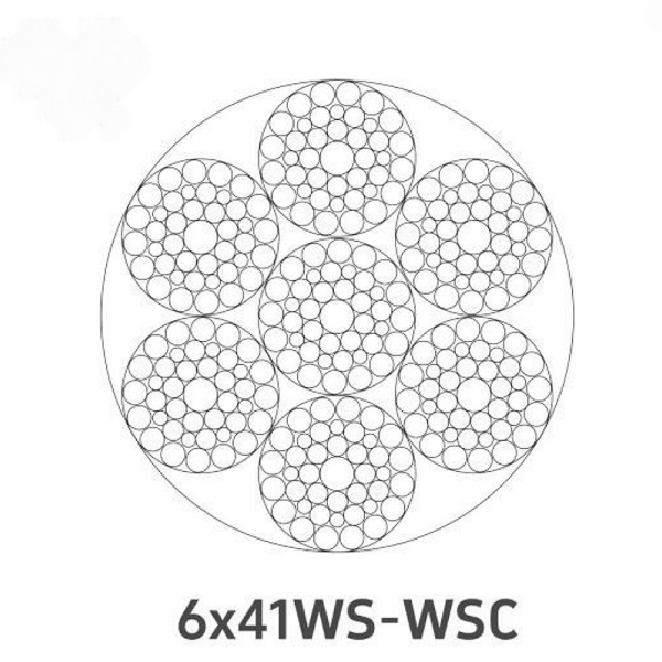 Трос 6×41WS стальной, линейного касания, 6-прядный, с сердечником: стальным (IWRC/WSC), органическим (FC) или из стальных проволок