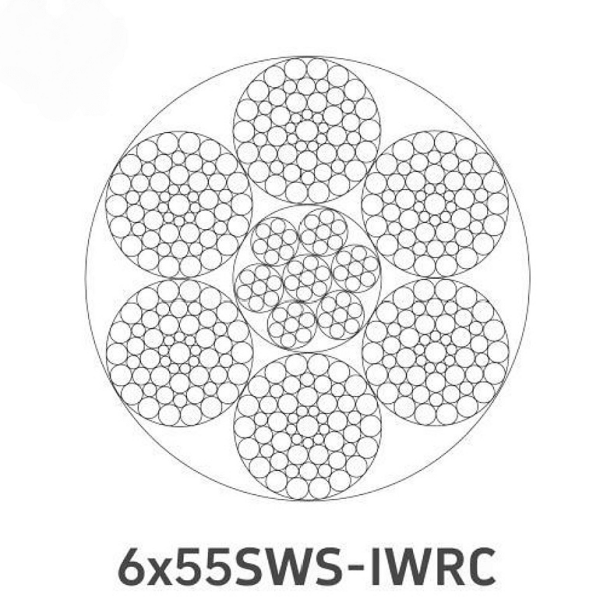 Трос 6×55SWS стальной, линейного касания, 6-прядный, с сердечником: стальным (IWRC/WSC), органическим (FC) или из стальных проволок