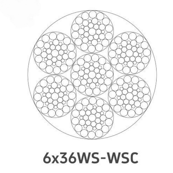 Трос 6×36WS стальной, линейного касания, 6-прядный, с сердечником: стальным (IWRC/WSC), органическим (FC) или из стальных проволок