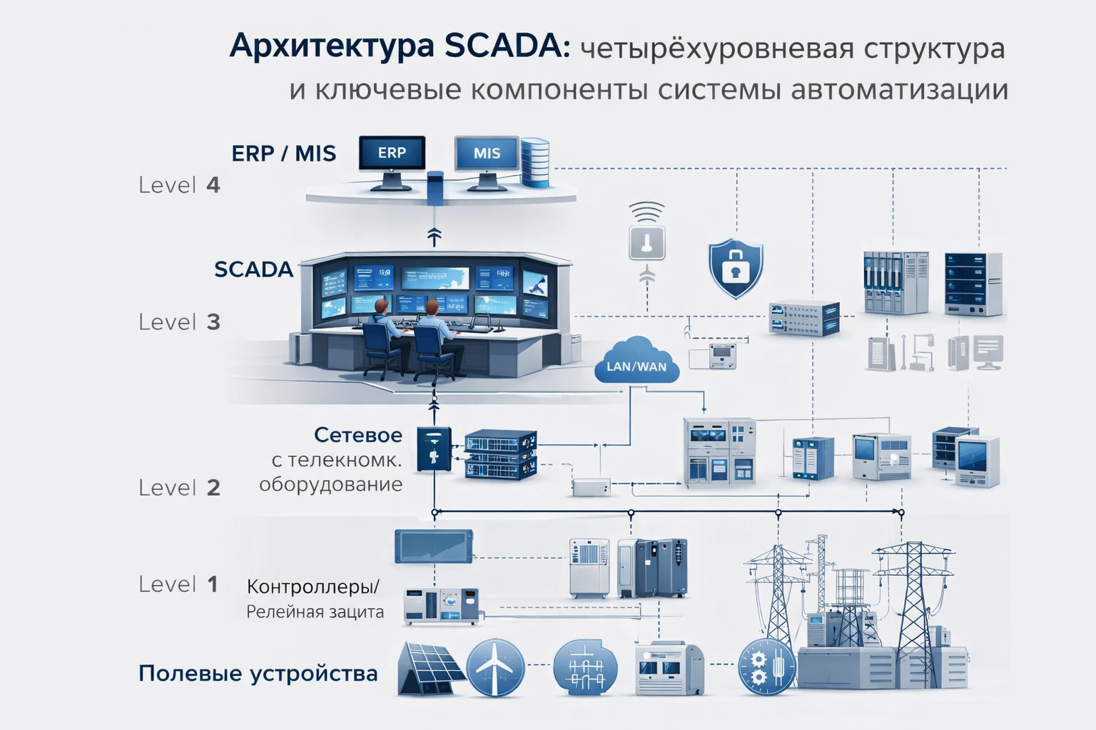 Архитектура SCADA: четырёхуровневая структура и ключевые компоненты системы автоматизации