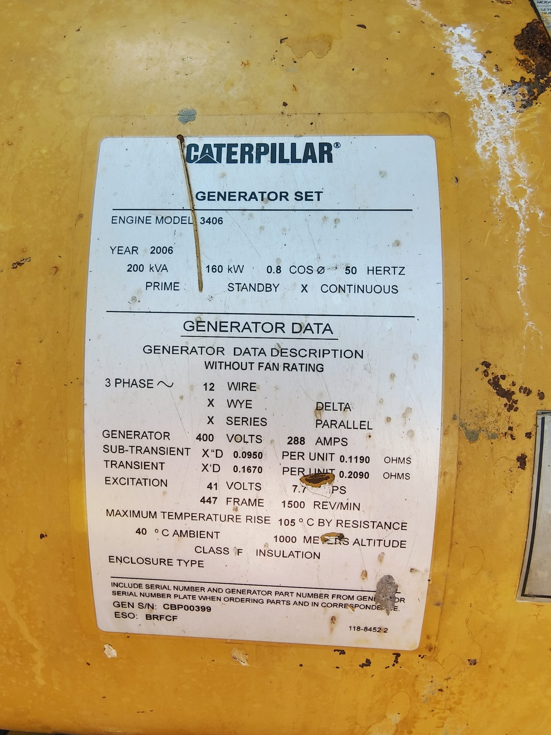Бывший в употреблении / подержанный газовый генератор Caterpillar, трёхфазный, 400 В, 50 Гц, 160 кВт / 200 кВА, на природном газе
