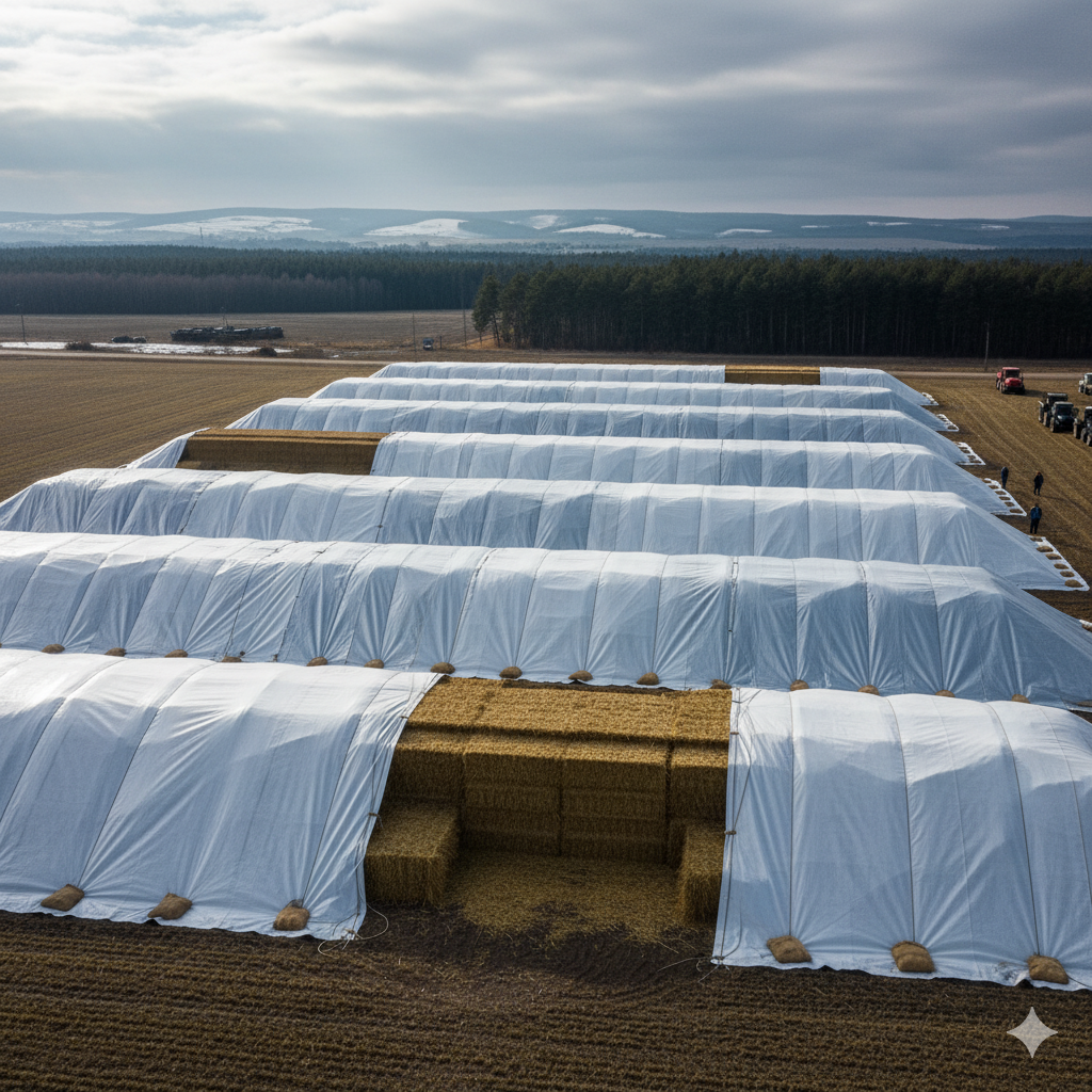 Пресс релиз 3: промышленное применение (покрытие PE брезентом сельскохозяйственной продукции)