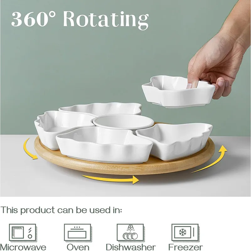 12-дюймовый вращающийся набор цветочных закусочных тарелок — 360° вращающаяся сервировочная тарелка с подставкой