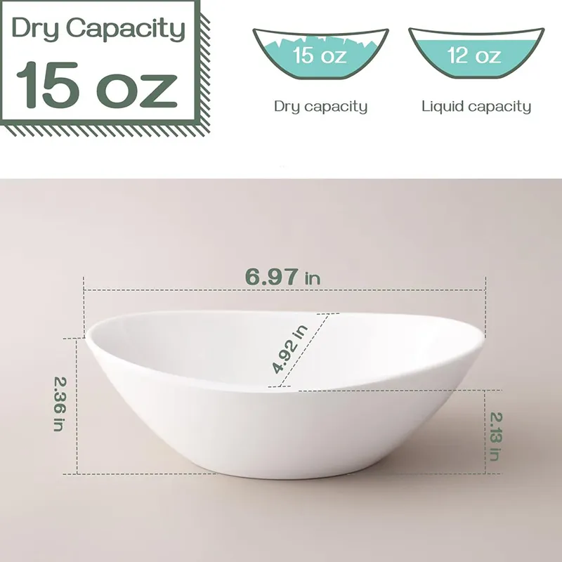 7-дюймовая белая керамическая чаша в форме юаньбао — чаша для злаков, белая 12-унцевая керамическая сервировочная чаша, набор из 6 предметов