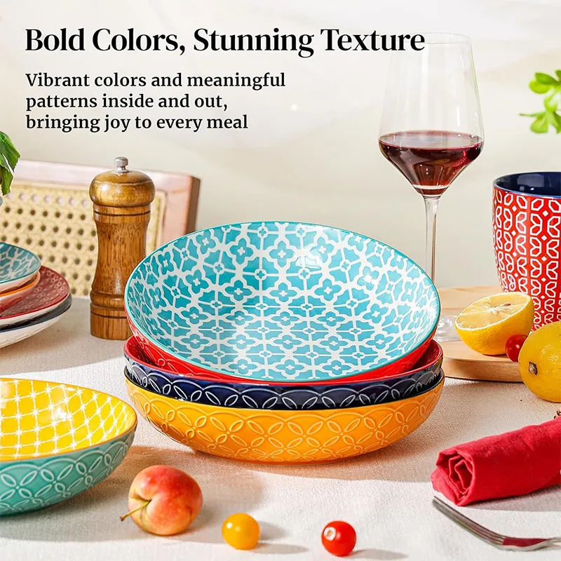 8,5-дюймовая американская цветная фруктовая чаша с крышкой — набор из 4 ярких чаш для пасты, салатов и супов диаметром 8,5 дюймов