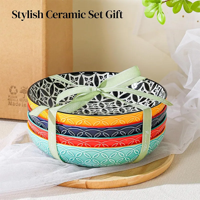 8,5-дюймовая американская цветная фруктовая чаша с крышкой — набор из 4 ярких чаш для пасты, салатов и супов диаметром 8,5 дюймов