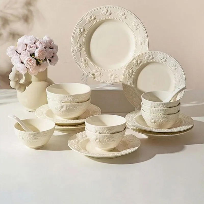 Белый фарфоровый сервиз — новый набор мисок и тарелок в подарок на помолвку, свадьбу или новоселье для домашнего использования