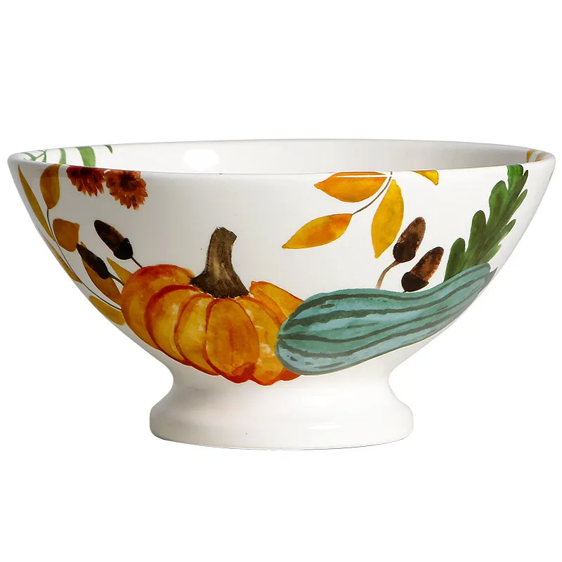 Индивидуальный керамический набор посуды для десертов — американская высокая ножка, круглая чаша для фруктов и салатов в стиле кантри, чаша для риса