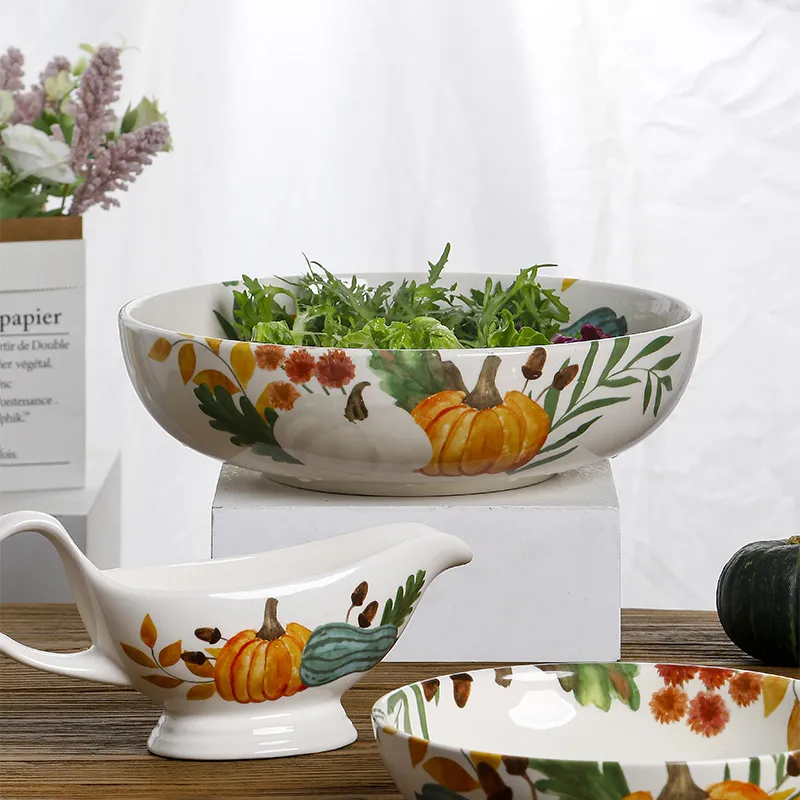 Индивидуальный керамический набор посуды для десертов — американская высокая ножка, круглая чаша для фруктов и салатов в стиле кантри, чаша для риса