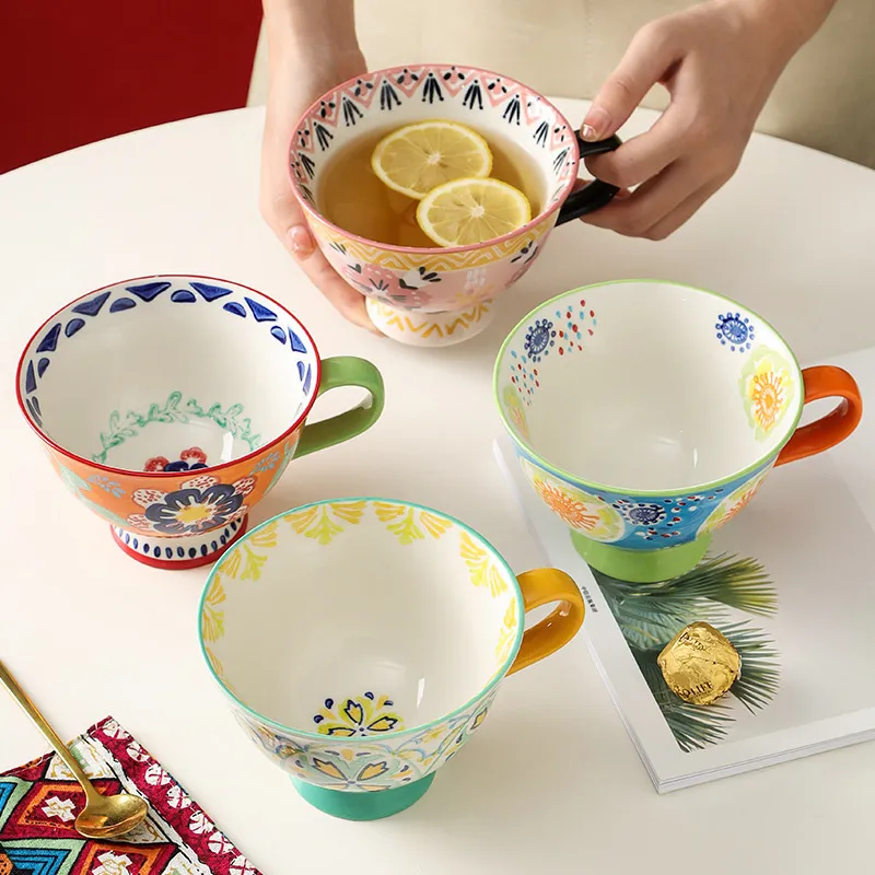 Керамическая кружка — домашняя керамическая чашка для женщин, стильная парная кофейная кружка большого объёма для завтраков