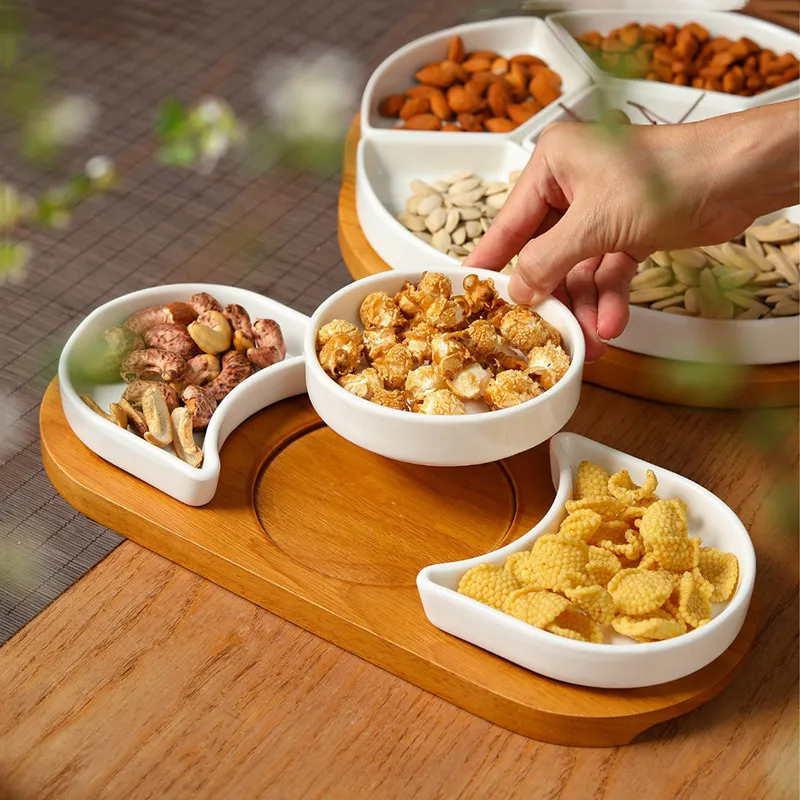 Керамическая тарелка для фруктов и новогодних закусок — домашняя секционная тарелка для сухофруктов, семечек, орехов, конфет, сладостей и снеков