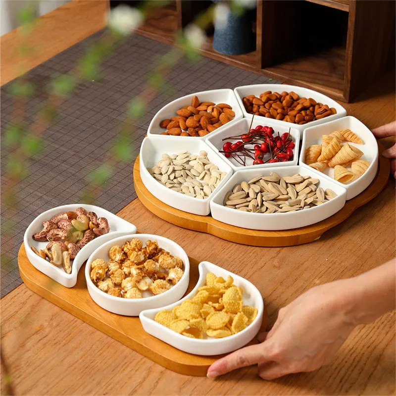 Керамическая тарелка для фруктов и новогодних закусок — домашняя секционная тарелка для сухофруктов, семечек, орехов, конфет, сладостей и снеков