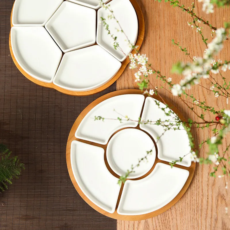 Керамическая тарелка для фруктов и новогодних закусок — домашняя секционная тарелка для сухофруктов, семечек, орехов, конфет, сладостей и снеков