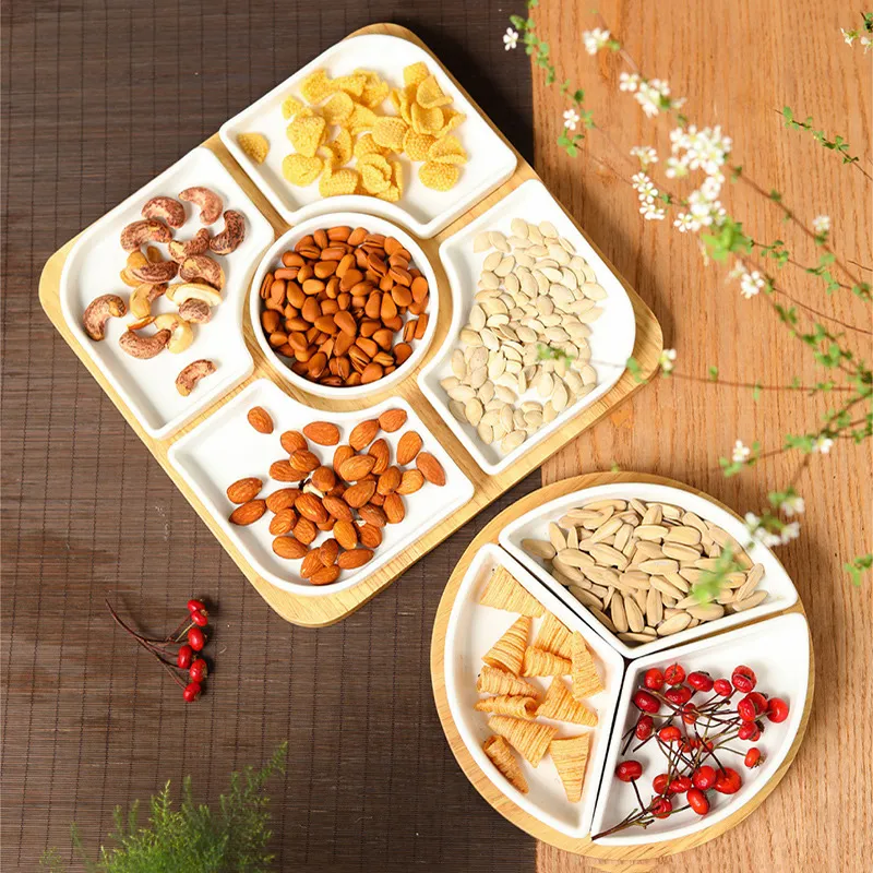 Керамическая тарелка для фруктов и новогодних закусок — домашняя секционная тарелка для сухофруктов, семечек, орехов, конфет, сладостей и снеков