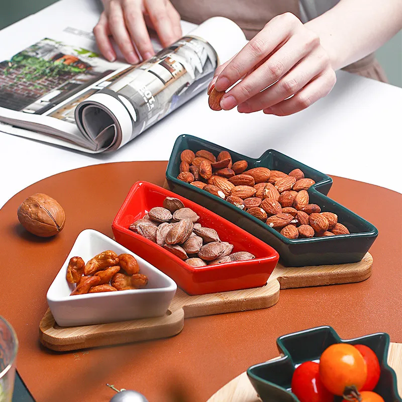 Креативный керамический бамбуковый поднос-ёлка — закусочная тарелка для снеков, фруктов, посуды и сервировки нестандартной формы