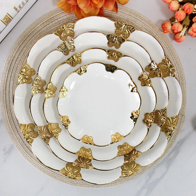 Набор западной посуды в стиле лёгкой роскоши с бабочками — ресторанные керамические миски, глубокие тарелки для супа, эстетичные блюда, прямоугольные тарелки и тарелки для шашлыка