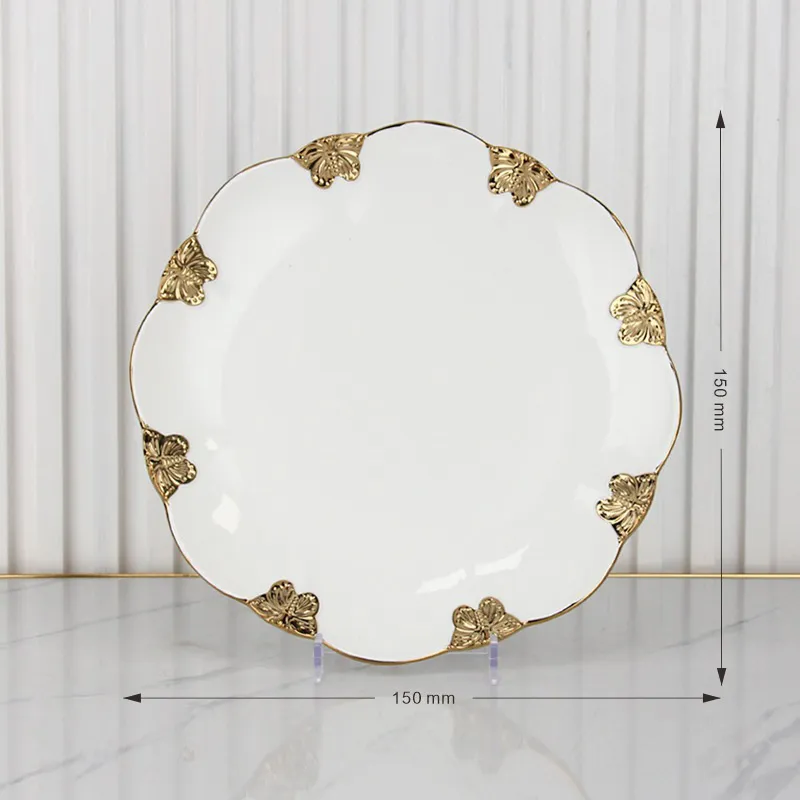 Набор западной посуды в стиле лёгкой роскоши с бабочками — ресторанные керамические миски, глубокие тарелки для супа, эстетичные блюда, прямоугольные тарелки и тарелки для шашлыка
