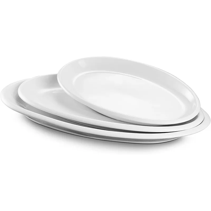 Набор из 3 овальных рыбо-мясных блюд с утолщённым краем 12/14/16 дюймов — большой набор овальных сервировочных тарелок размером 16, 14 и 12 дюймов