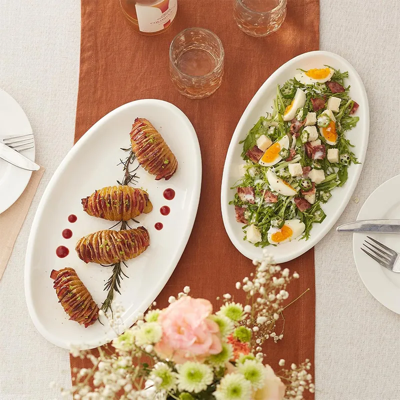 Набор из 3 овальных рыбо-мясных блюд с утолщённым краем 12/14/16 дюймов — большой набор овальных сервировочных тарелок размером 16, 14 и 12 дюймов