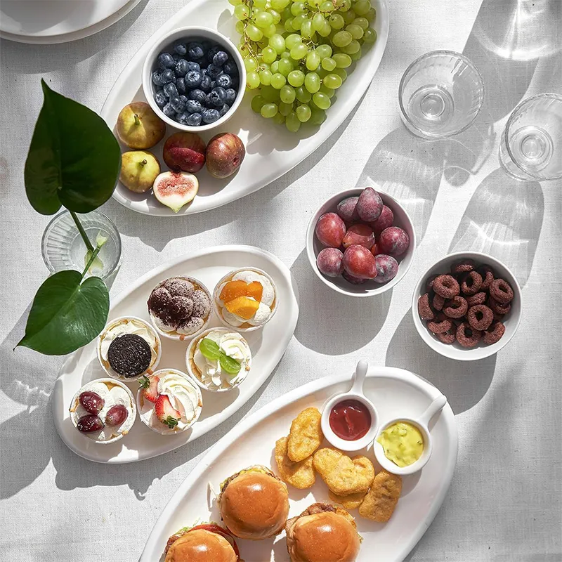 Набор из 3 овальных рыбо-мясных блюд с утолщённым краем 12/14/16 дюймов — большой набор овальных сервировочных тарелок размером 16, 14 и 12 дюймов