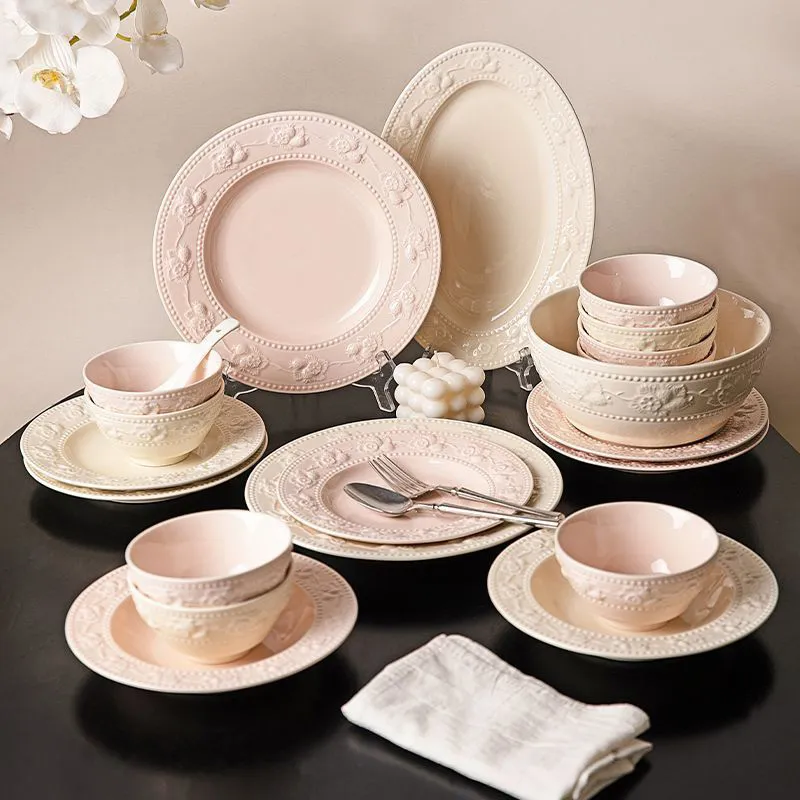 Рельефный французский набор посуды — новые домашние миски и тарелки, подарок на помолвку, свадьбу или для новобрачных