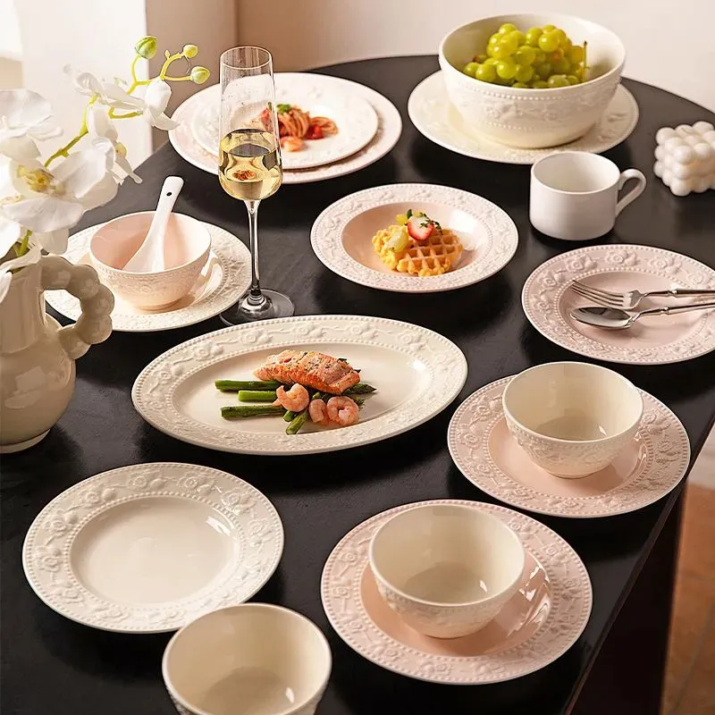 Рельефный французский набор посуды — новые домашние миски и тарелки, подарок на помолвку, свадьбу или для новобрачных