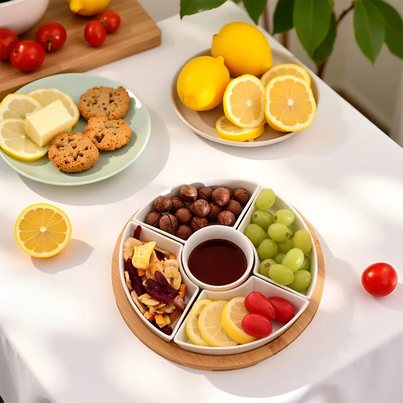 Сервировочный поднос — поднос с вращающейся подставкой на 360°, набор для тако-вечеринок с чипсами и соусами, подходит для закусок, чипсов, фруктов и снеков