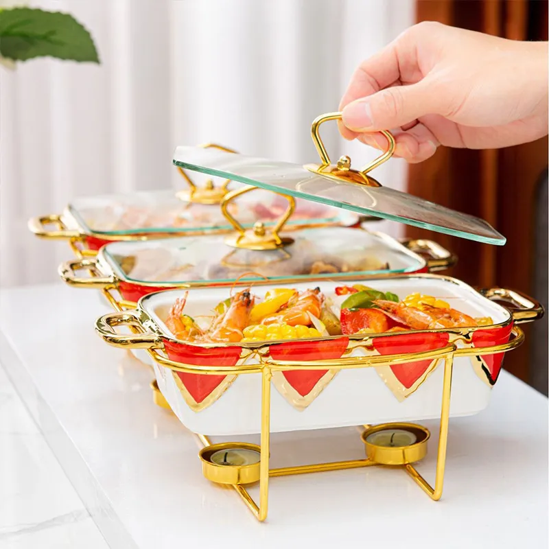 Трёхсекционный керамический противень с двумя ручками — домашняя посуда для подогрева супа и жаркого