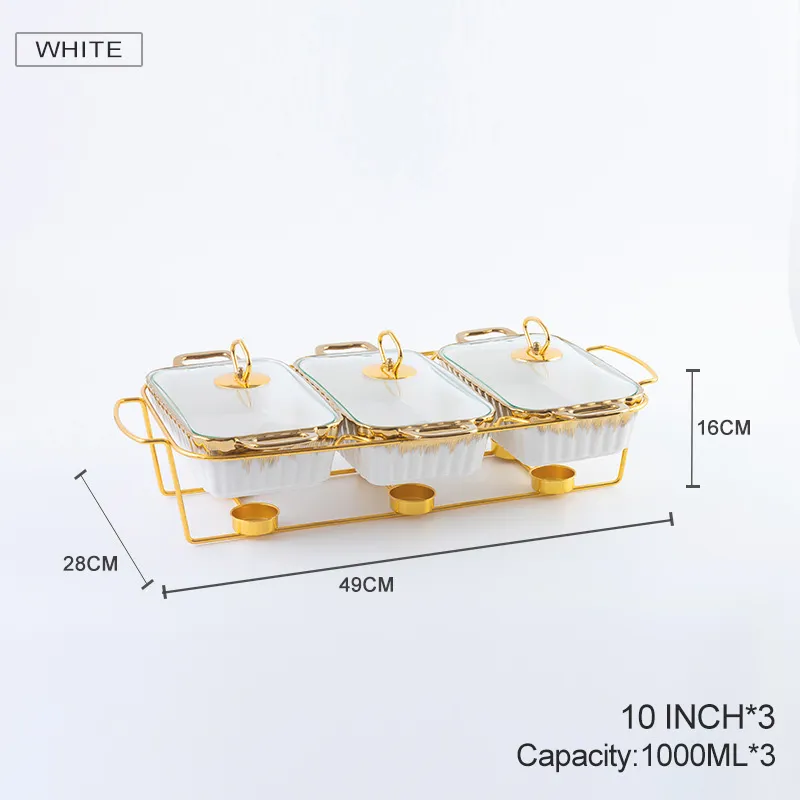 Трёхсекционный керамический противень с двумя ручками — домашняя посуда для подогрева супа и жаркого
