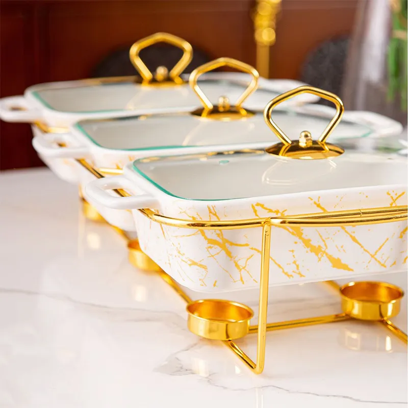 Трёхсекционный керамический противень с двумя ручками — домашняя посуда для подогрева супа и жаркого