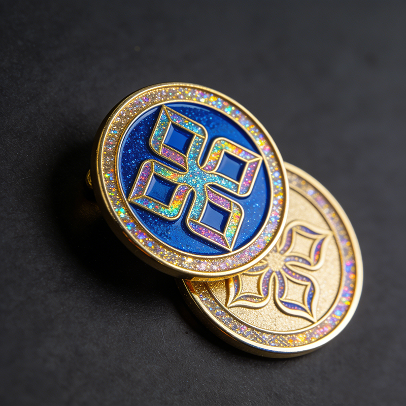 Изготовление металлических значков и памятных монет с технологией блесток