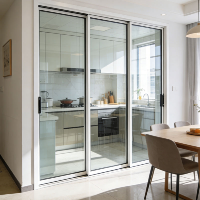 Трехсекционная раздвижная дверь для кухни