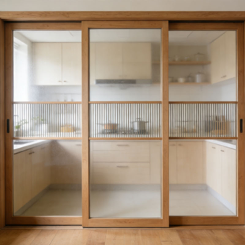 Трехсекционная раздвижная дверь для кухни