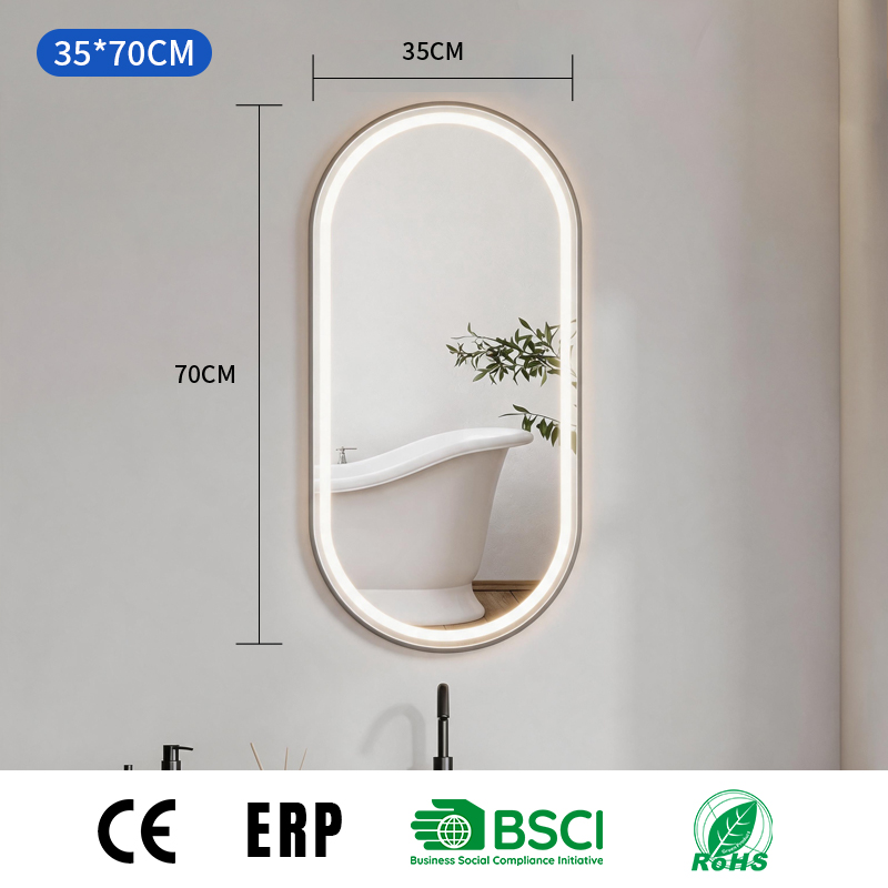 Овальное безрамное зеркало для ванной комнаты 35*70
